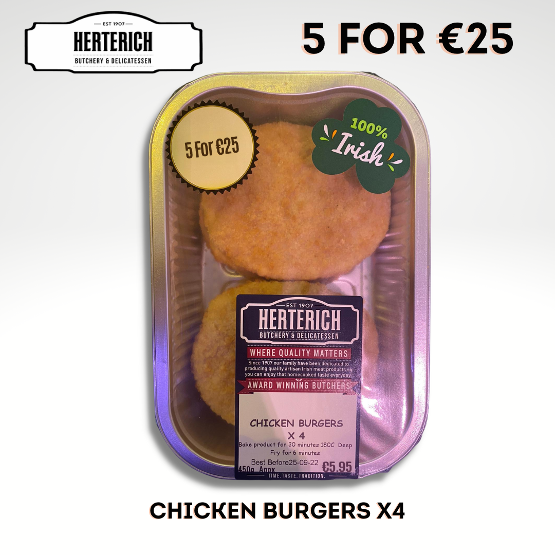 100% Irish Chicken Burgers – 4 Pack