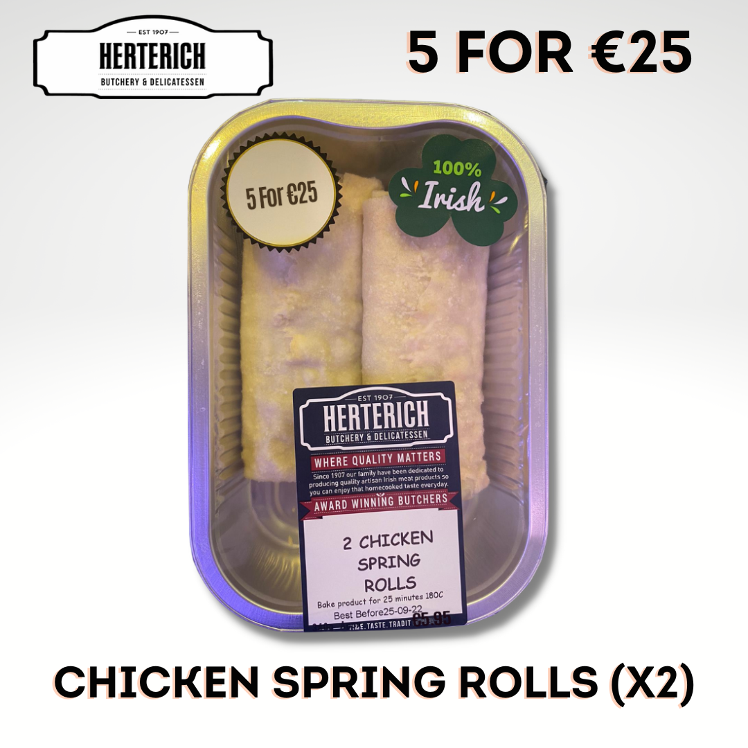 Packaging of Herterich Crispy Chicken Spring Rolls (2 Pack)