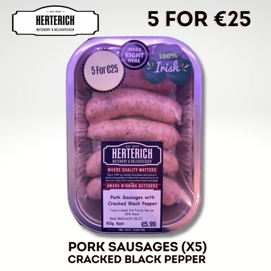 Pork Sausages with Cracked Black Pepper (450g)