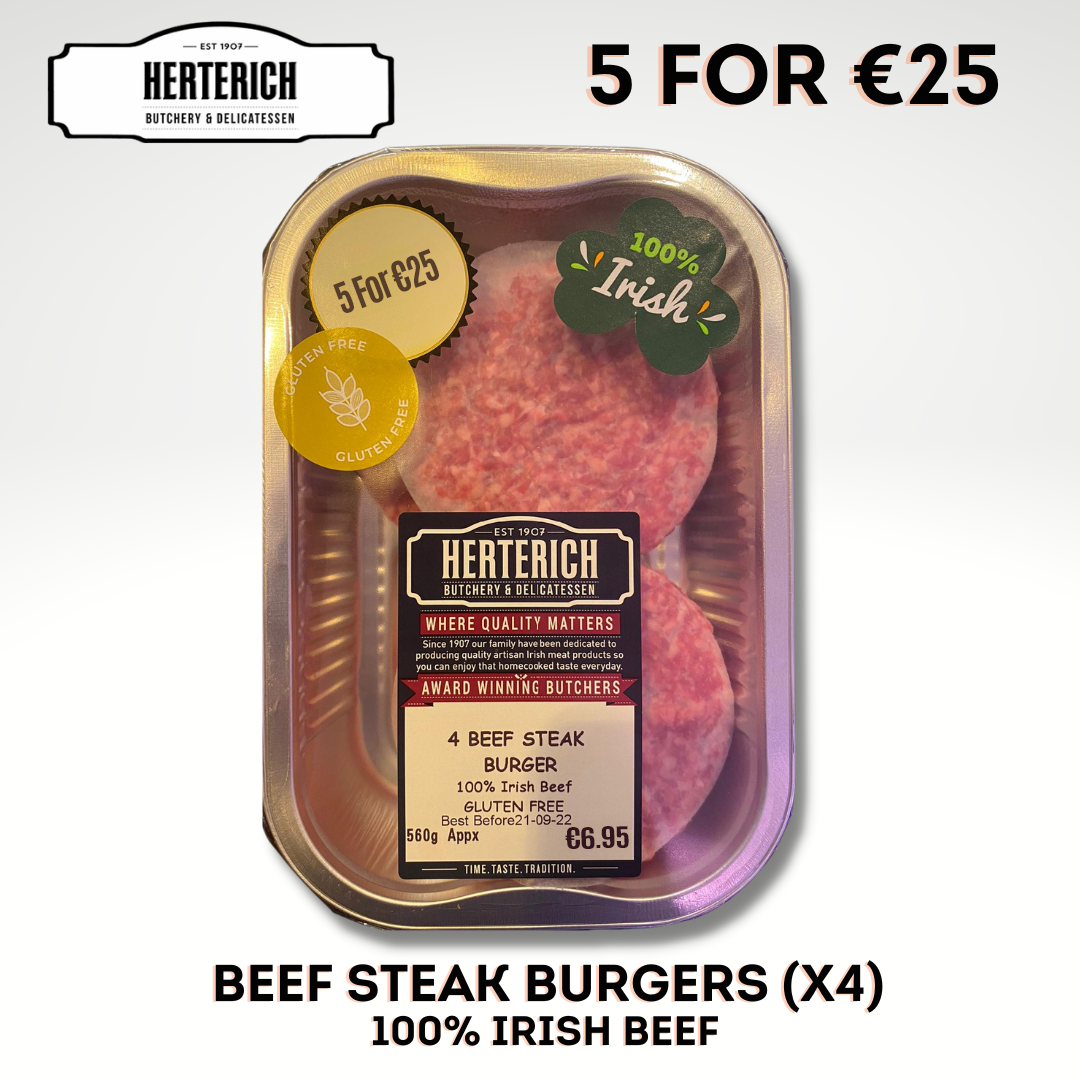 Lean Irish Beef Steak Burgers - 4 Pack