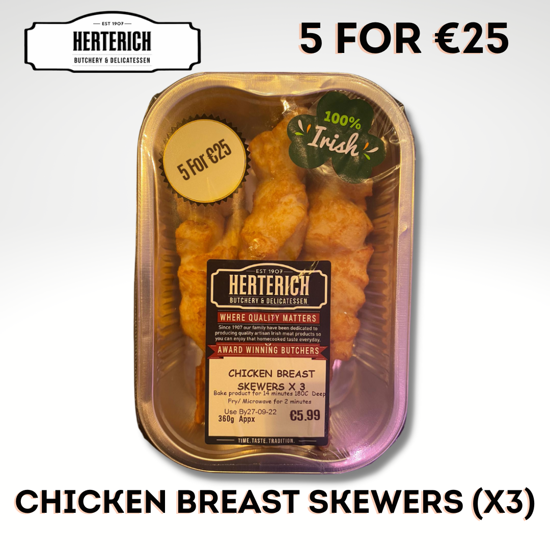Herterich 100% Irish Chicken Breast Skewers (3 Pack)