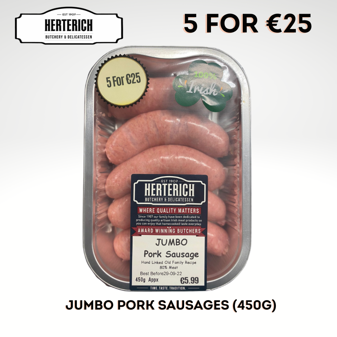 Herterich Traditional Award Winning JUMBO Pork Sausages (450g)
