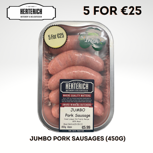Herterich Traditional Award Winning JUMBO Pork Sausages (450g)