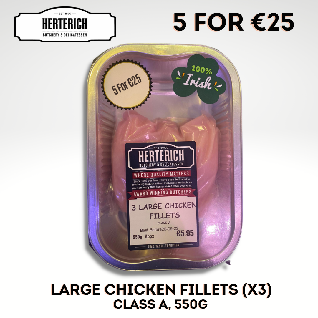 Herterich Large Chicken Fillets, Class A (3 Pack, 550g)