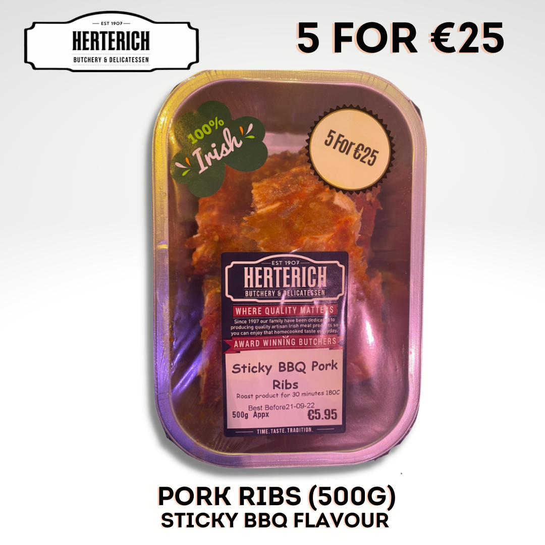 packaging of Herterich Sticky BBQ Pork Ribs (500g)