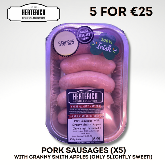 Pork Sausages with Granny Smith Apples (5 per pack)