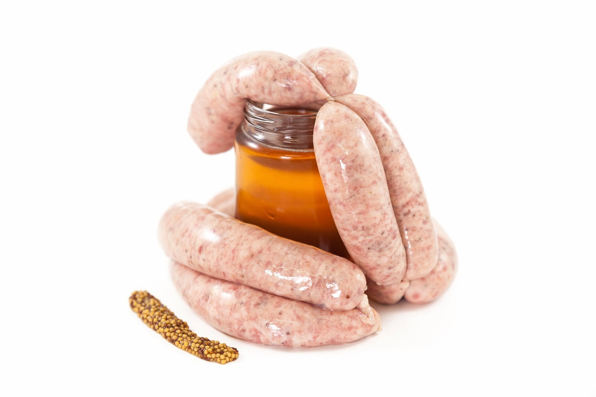 Raw Pork Sausages with Honey & Mustard (350g pack), handlinked and made with 90% Irish pork.